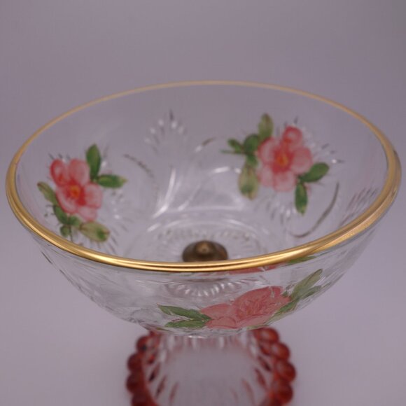 Vintage Pedestal Bowl with Flower Decoration - Picture 4 of 12